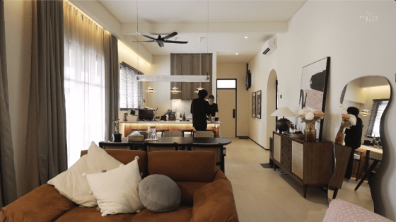 Open plan dining and island