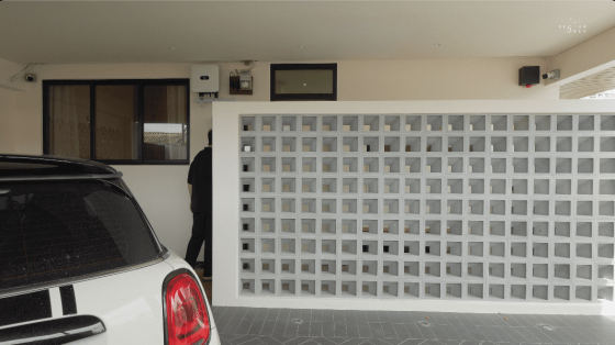 Front angle of vent block wall in front porch