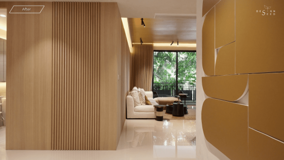 Condominium entrance with wood panelling interior design wood muji japanese design hallway