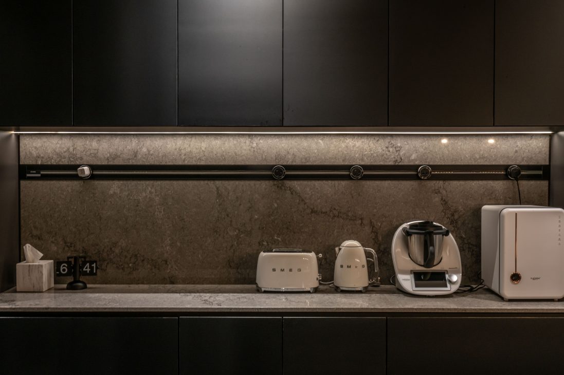 Kitchen counter Kitchen appliances Dark design