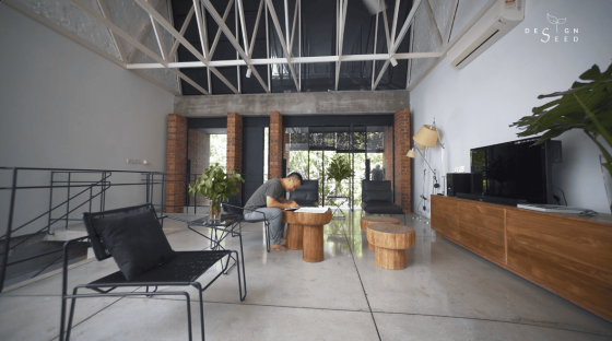 Exterior brick house architecture industrial style industrial house brick house brick design seed design red brick fins desa lightwell farah azizan studio bikin living room loft style white furniture