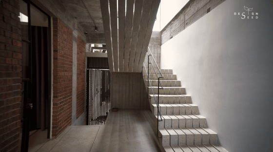 Exterior brick house architecture industrial style industrial house brick house brick design seed design red brick fins desa lightwell farah azizan studio bikin stairs staircase