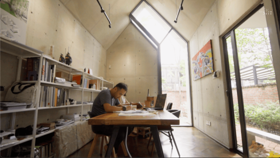 concrete house architecture exterior house unique design design seed OTCQ Architects gable house study workspace office home office light