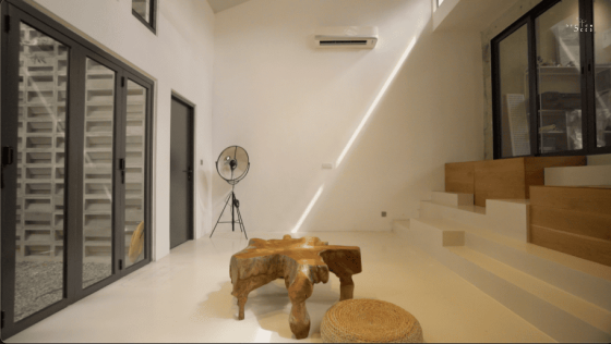 concrete house architecture exterior house unique design design seed OTCQ Architects gable house living room amphitheatre open wood light