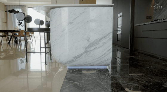 S/LAB 10 condominium modern luxury artistic art creative ventilation interior design decoration art decor high rise property dry kitchen kitchen living room counter island marble island lighting lights ambience luxurious backlit backlight floating effect