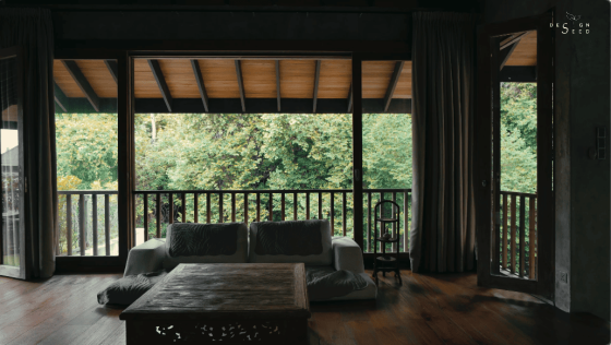 floating treehouse nature forest open to forest house eco friendly green family retreat forest view family home wooden design interior design architecture design seed inch lim inchscape elderly couple mature couple retirement home relax relaxing inch lim inchscape designer architect rubber estate forest jungle Malaysia woman looking at forest forest scenery nature beautiful homes green homes front door entrance pond living room lounge foyer asian house
