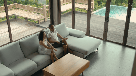 floating treehouse nature forest open to forest house eco friendly green family retreat forest view family home wooden design interior design architecture design seed inch lim inchscape elderly couple mature couple retirement home relax relaxing inch lim inchscape designer architect rubber estate forest jungle Malaysia woman looking at forest forest scenery nature beautiful homes green homes front door entrance pond asian house ceiling living room grey sofa low sofa wooden table wooden furniture wooden living room asian mature couple asian couple family home entrance wooden balcony forest view forest timber seats wooden materials wooden seats wooden design natural materials outdoors dragonfly sofa