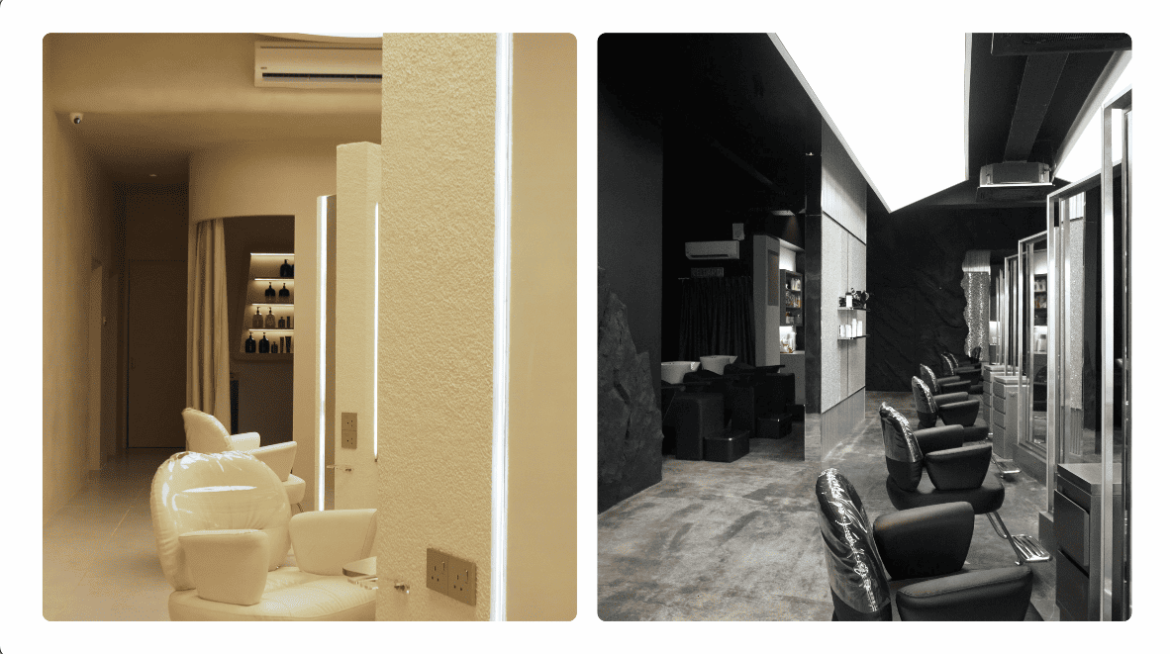 her maison homme hair salon salon salon design commercial spaces hairdresser hairdressing stephy yiwen design seed Alex Lee cave cave design cave walls wall treatments wall designs unique walls interior design interior spaces architecture carpentry curves textured wall masculine feminine contrasting