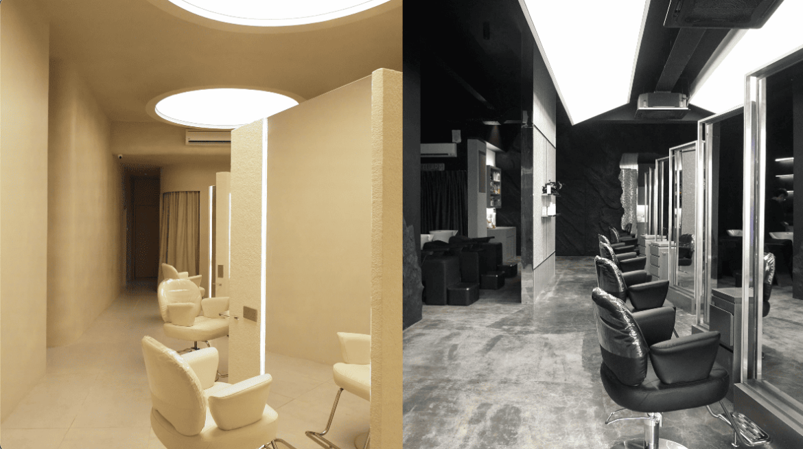 her maison homme hair salon salon salon design commercial spaces hairdresser hairdressing stephy yiwen design seed Alex Lee cave cave design cave walls wall treatments wall designs unique walls interior design interior spaces architecture carpentry curves textured wall masculine feminine contrasting