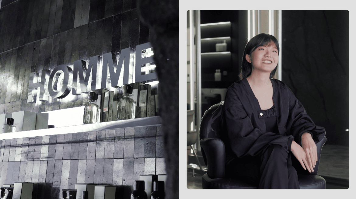 her maison homme hair salon salon salon design commercial spaces hairdresser hairdressing stephy yiwen design seed Alex Lee cave cave design cave walls wall treatments wall designs unique walls interior design interior spaces architecture carpentry curves textured wall masculine feminine contrasting