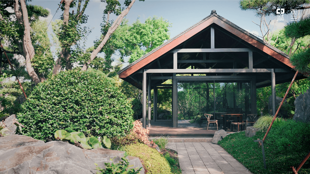 pavilion private mansion mansion luxury mansion personal entertainment annex the chalet koi pond koi fish pond landscaping landscape China china homes mansion nature nick design alex lee design seed the white house the chalet tea house tea room cinema home theater sauna gym sanctuary minimalist minimalism wooden floors child's room tea pavilion extension