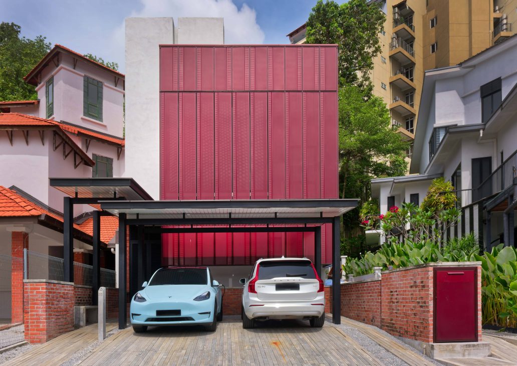 transformation house renovation changes renovation inspo urban garden house tropical concrete house architect architecture oscar tan showcase house tour home tour house inspo unique home climbing wall rock climbing split levels surprises cramped space spaces passions interests facade red facade colour red colour exterior stunning beautiful special aluminium panels heat tropical climate tropical house tropical living tropical design design ideas double skin layout plans passive cooling changes hobbies rock climbing skylight natural light tree indoor tree climbing feature compact house courtyard indoor courtyard vertical courtyard home elevator japanese rock garden serene living dining bedroom bathroom rooftop entertainment pool area sauna home sauna bathtub staircase unique stairs railing metal functional minimal perforated screen valve lounge deck