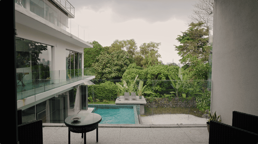 hidden forest home greenery jungle home house design seed martin haeger HL Design Group Bukit Antarabangsa Selangor Malaysia overgrown frameless glass doors sanctuary intimate nature outdoors privacy bungalow bungalow design layout blueprint plan unique unique homes family home swimming pool beach personal beach pavilion pond artist art paintings pottery architect architecture own home house tours calm biophilic design green granite waterfalls living room interior design transformation renovation guitar galvanized steel staircase open terrace sundeck tropical rain gutters overhanging roofs pitched roof double volume open jacuzzi master bedroom unique bathroom escape animals farm mini farm dogs cats chickens trees plants edibles outdoor jacuzzi outdoors cross ventilation loft bed art studio pottery room creativity entertainment space studio landscaping garden reserve forest natural ventilation sustainability space natural