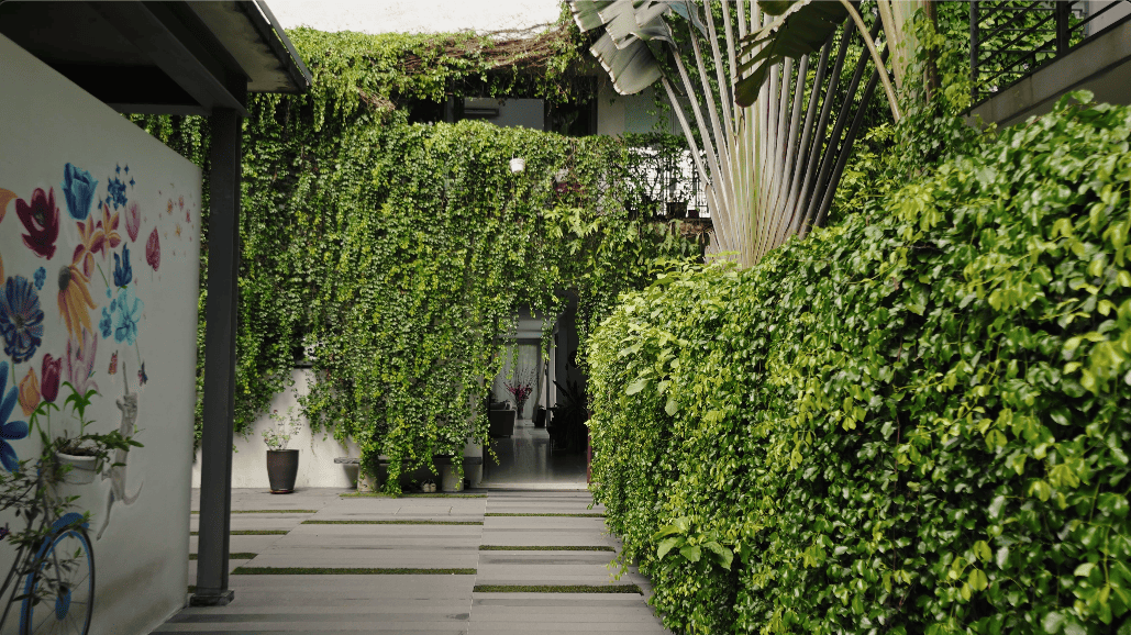 hidden forest home greenery jungle home house design seed martin haeger HL Design Group Bukit Antarabangsa Selangor Malaysia overgrown frameless glass doors sanctuary intimate nature outdoors privacy bungalow bungalow design layout blueprint plan unique unique homes family home swimming pool beach personal beach pavilion pond artist art paintings pottery architect architecture own home house tours calm biophilic design green granite waterfalls living room interior design transformation renovation guitar galvanized steel staircase open terrace sundeck tropical rain gutters overhanging roofs pitched roof double volume open jacuzzi master bedroom unique bathroom escape animals farm mini farm dogs cats chickens trees plants edibles outdoor jacuzzi outdoors cross ventilation loft bed art studio pottery room creativity entertainment space studio landscaping garden reserve forest natural ventilation sustainability space natural