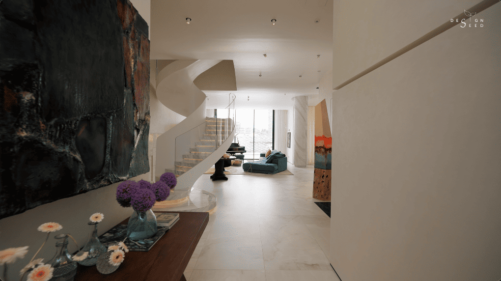 healing spaces homes house harmony design spilt contrasting different modern luxury interior design design seed Alex Lee China china design eastern style unique homes couple family homes entrance hallway piano area art art gallery open living area healthy homes natural organic soft curves rich colours warmth sculptural reception family music area photographic furniture skylights bright house artistic alfresco dining space dining area kitchen staircase home theater garden landscaping recessed lighting minimal cabinetry daylight light airy glass panels crystal column artwork public area Italian artist space hall living hall deep red timber flooring indoor trees bold playful chair neutral palette nook bedroom master bedroom reading corner study desk personal space forest green spiral staircase walk-in wardrobe master bedroom slanted ceiling combination merging styles architecture home tours house tours architect design house ideas inspo inspiration home tour renovation ideas elegant homes ideas stunning houses beautiful house design carenessland CDA China Design awards