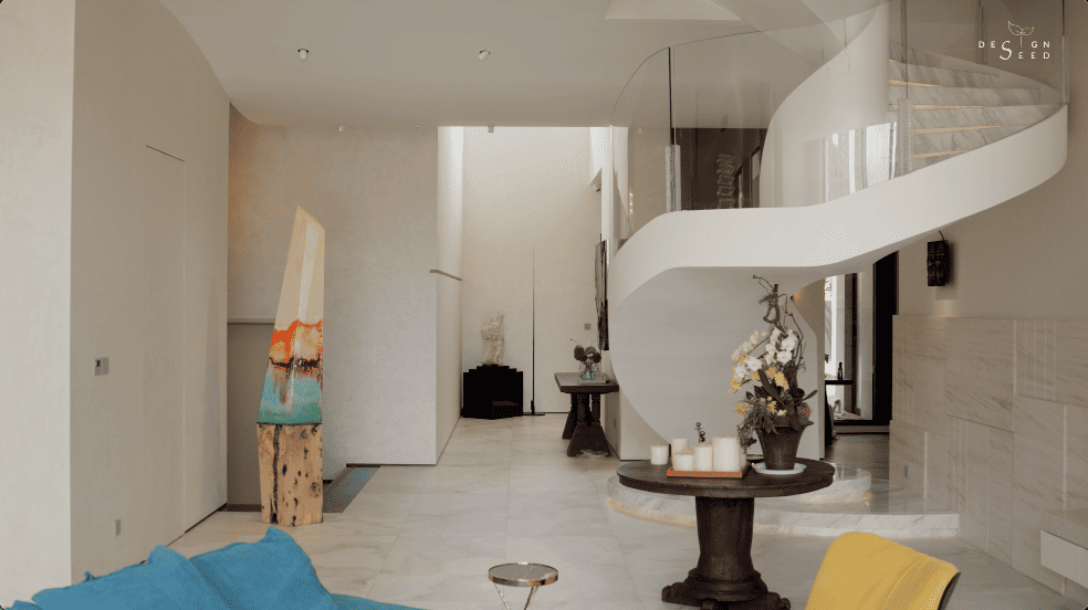 healing spaces homes house harmony design spilt contrasting different modern luxury interior design design seed Alex Lee China china design eastern style unique homes couple family homes entrance hallway piano area art art gallery open living area healthy homes natural organic soft curves rich colours warmth sculptural reception family music area photographic furniture skylights bright house artistic alfresco dining space dining area kitchen staircase home theater garden landscaping recessed lighting minimal cabinetry daylight light airy glass panels crystal column artwork public area Italian artist space hall living hall deep red timber flooring indoor trees bold playful chair neutral palette nook bedroom master bedroom reading corner study desk personal space forest green spiral staircase walk-in wardrobe master bedroom slanted ceiling combination merging styles architecture home tours house tours architect design house ideas inspo inspiration home tour renovation ideas elegant homes ideas stunning houses beautiful house design carenessland CDA China Design awards