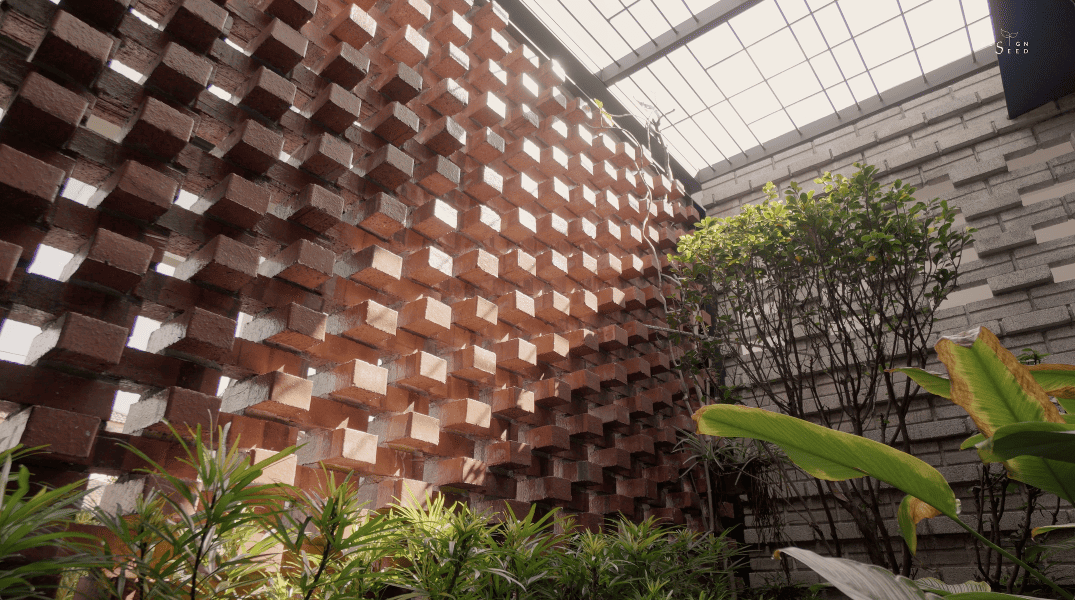 introverted house garden design seed alex lee tropical houses homes tour architecture architect O2CA Malaysian houses terrace houses terrace transformation small homes family bricks red extraordinary homes edric choo greenery link bridge double volume courtyard windows angled windows master bedroom bathroom design bathroom ideas master bathroom light bright ventilation layout reno renovation changes plans car porch secret garden hidden garden private garden living room open plan kitchen dining staircase planter box planter bridge green eco wing construction sanctuary oasis plants damansara perforated calming serene intimate homeowners shophouses polycarbonate roof tiles skylight