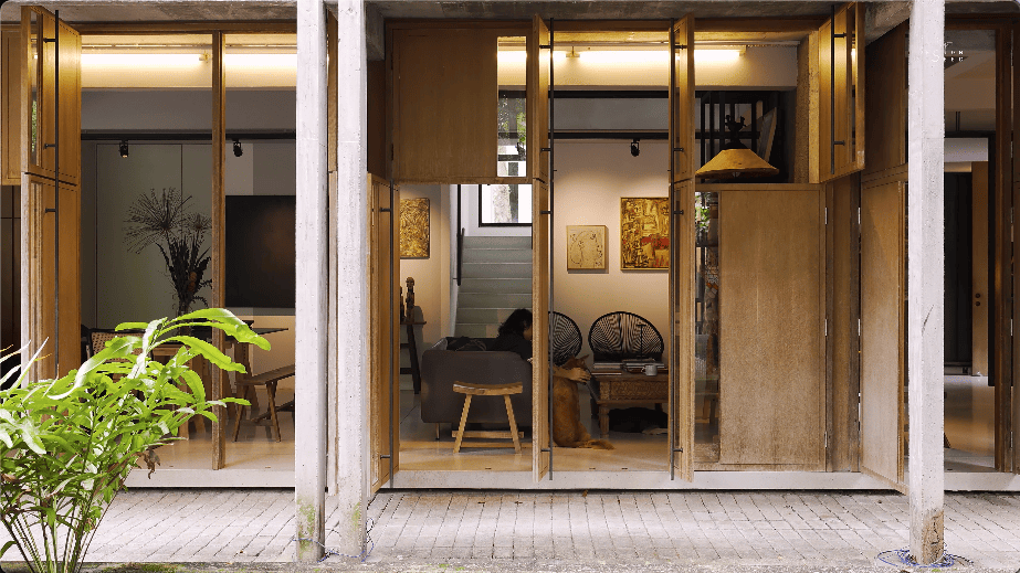 alex lee design seed tropical house transformation renovation construction landscape landscaping green greenery trees bungalow bungalow design mentahmatters design architect architecture urban city farm cheras lapan house shin chang neighbourhood facade trees ficus sandbrick walls layers fish pond garden privacy grid water feature pond fish pond grid canopy tall doors wood wooden doors foyer indoor outdoor divider workspace study materials honesty function steel structural slender durable low maintenance raw refined minimalist minimalism layout ideas interior design ideas craftsmanship two tier doors lower panel upper panel tropical house home house tour solid wood plywood living area double volume netting unique changes cantilevered kitchen area floor space open plan clarity experiment paulo mendes inspiration architectural build trees terazzo floor stainless steel ccountertop red brick kitchen industrial warm ventilation light natural light master bedroom unique beautiful eco friendly functional practical nature walk-in wardrobe cabinetry shared garden resources avocade garden farm community shared land extra land malaysia malaysian homes malaysian architecture