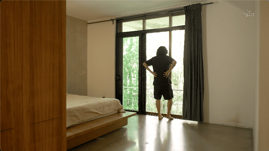 alex lee design seed tropical house transformation renovation construction landscape landscaping green greenery trees bungalow bungalow design mentahmatters design architect architecture urban city farm cheras lapan house shin chang neighbourhood facade trees ficus sandbrick walls layers fish pond garden privacy grid water feature pond fish pond grid canopy tall doors wood wooden doors foyer indoor outdoor divider workspace study materials honesty function steel structural slender durable low maintenance raw refined minimalist minimalism layout ideas interior design ideas craftsmanship two tier doors lower panel upper panel tropical house home house tour solid wood plywood living area double volume netting unique changes cantilevered kitchen area floor space open plan clarity experiment paulo mendes inspiration architectural build trees terazzo floor stainless steel ccountertop red brick kitchen industrial warm ventilation light natural light master bedroom unique beautiful eco friendly functional practical nature walk-in wardrobe cabinetry shared garden resources avocade garden farm community shared land extra land malaysia malaysian homes malaysian architecture