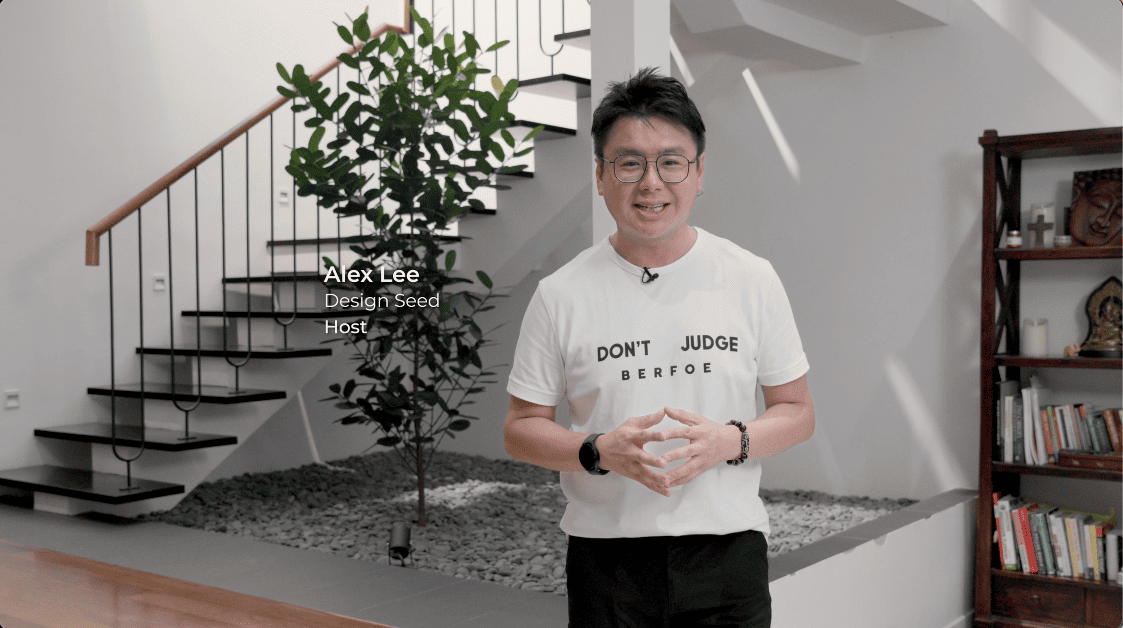 terrace house transformation design seed alex lee design interior design architecture architect Malaysia Malaysian houses terrace houses homes house tour family home winston paperspace two storey design kokun house project traffic privacy quiet highway wall noise barrier lifestyle old house renovation inspo ideas small home antique furniture laundry open plan diversity mixed family hidden room skylight louvre staircase light natural light daylight rooms study area master bedroom plants trees landscaping personal garden courtyard swimming pool tiles reflection calm resort feel facade curves kokun organic form concrete grasscrete sun direction grass terazzo red peranakan tiles floor plans layout unique stunning beautiful home modern homes challenges property