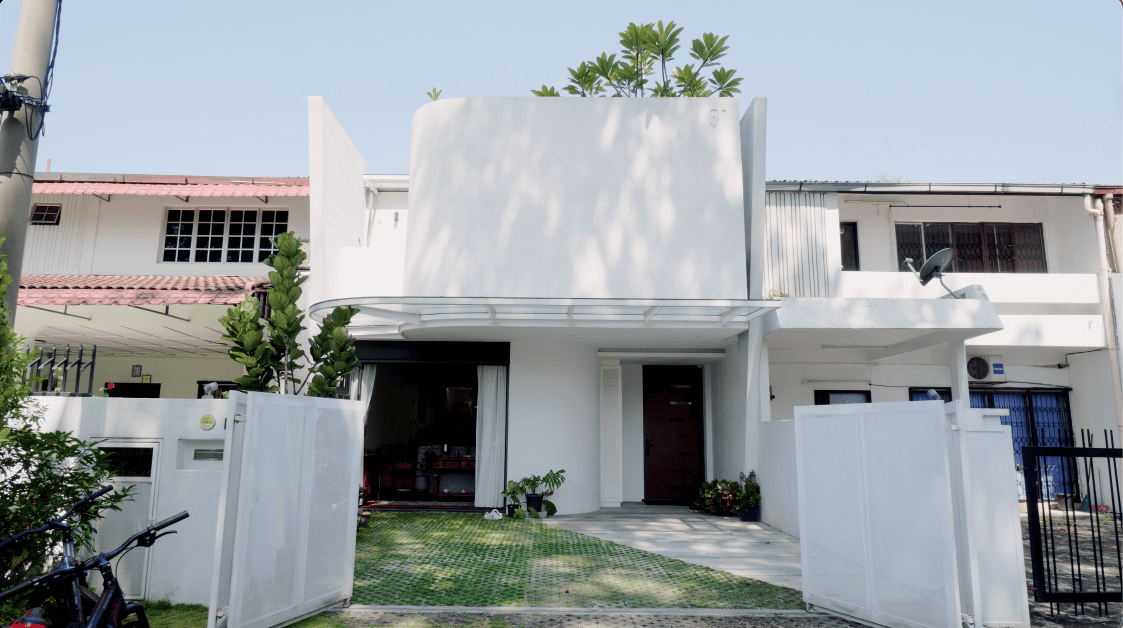 terrace house transformation design seed alex lee design interior design architecture architect Malaysia Malaysian houses terrace houses homes house tour family home winston paperspace two storey design kokun house project traffic privacy quiet highway wall noise barrier lifestyle old house renovation inspo ideas small home antique furniture laundry open plan diversity mixed family hidden room skylight louvre staircase light natural light daylight rooms study area master bedroom plants trees landscaping personal garden courtyard swimming pool tiles reflection calm resort feel facade curves kokun organic form concrete grasscrete sun direction grass terazzo red peranakan tiles floor plans layout unique stunning beautiful home modern homes challenges property