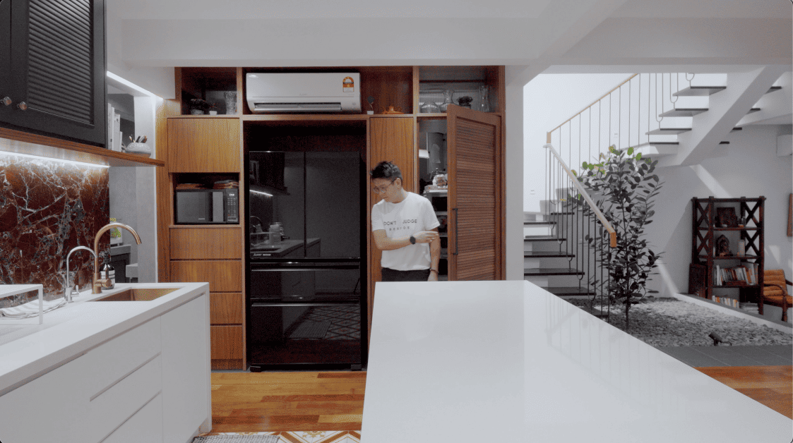 terrace house transformation design seed alex lee design interior design architecture architect Malaysia Malaysian houses terrace houses homes house tour family home winston paperspace two storey design kokun house project traffic privacy quiet highway wall noise barrier lifestyle old house renovation inspo ideas small home antique furniture laundry open plan diversity mixed family hidden room skylight louvre staircase light natural light daylight rooms study area master bedroom plants trees landscaping personal garden courtyard swimming pool tiles reflection calm resort feel facade curves kokun organic form concrete grasscrete sun direction grass terazzo red peranakan tiles floor plans layout unique stunning beautiful home modern homes challenges property