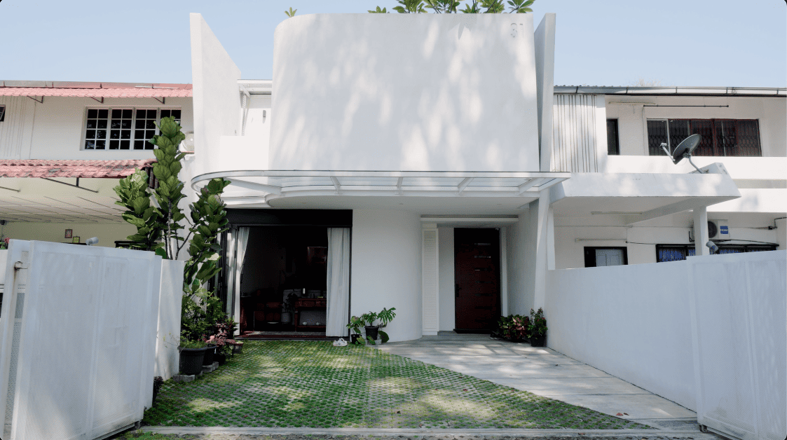 terrace house transformation design seed alex lee design interior design architecture architect Malaysia Malaysian houses terrace houses homes house tour family home winston paperspace two storey design kokun house project traffic privacy quiet highway wall noise barrier lifestyle old house renovation inspo ideas small home antique furniture laundry open plan diversity mixed family hidden room skylight louvre staircase light natural light daylight rooms study area master bedroom plants trees landscaping personal garden courtyard swimming pool tiles reflection calm resort feel facade curves kokun organic form concrete grasscrete sun direction grass terazzo red peranakan tiles floor plans layout unique stunning beautiful home modern homes challenges property