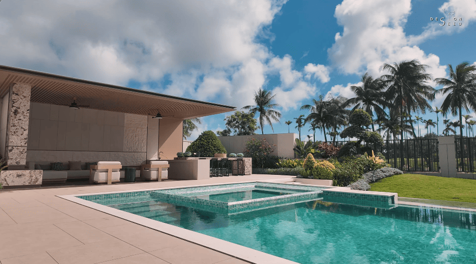 beach holiday villa luxury modern serene holiday vacation alex lee design seed interior design house tour home rich expensive beautiful house tour china guangzhou sanya bungalow pool nature beach golf golf course architecture