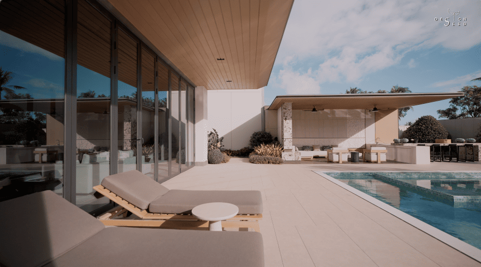 beach holiday villa luxury modern serene holiday vacation alex lee design seed interior design house tour home rich expensive beautiful house tour china guangzhou sanya bungalow pool nature beach golf golf course architecture