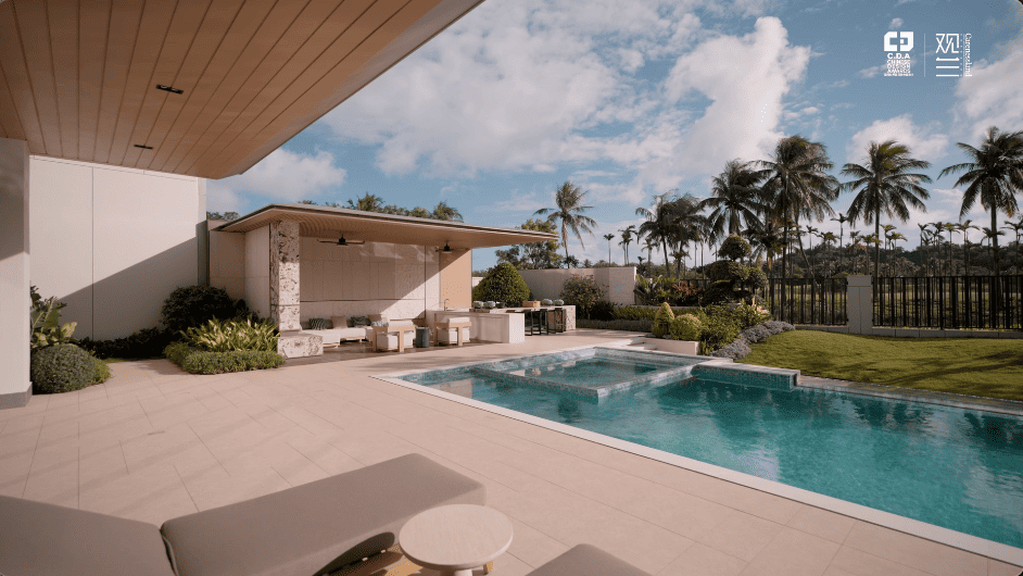 beach holiday villa luxury modern serene holiday vacation alex lee design seed interior design house tour home rich expensive beautiful house tour china guangzhou sanya bungalow pool nature beach golf golf course architecture