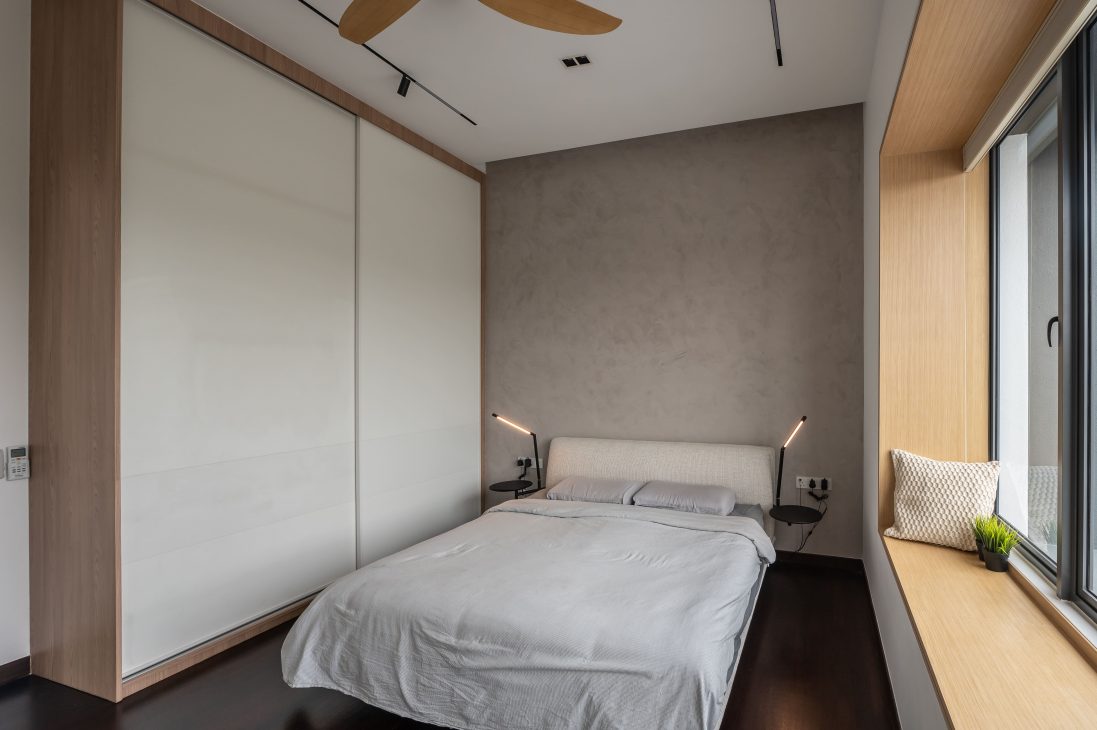 japan japanese japandi minimalist luxury house home family Nu Infinity Design seed Alex Lee interior design architecture house tour bungalow design garden greens greenery living room kitchen open plan open plan living and dining double volume smart home technology contemporary modern family kids friendly development malaysia design wooden wood platform multifunctional furniture bench table dining table entrance first floor study workspace kids