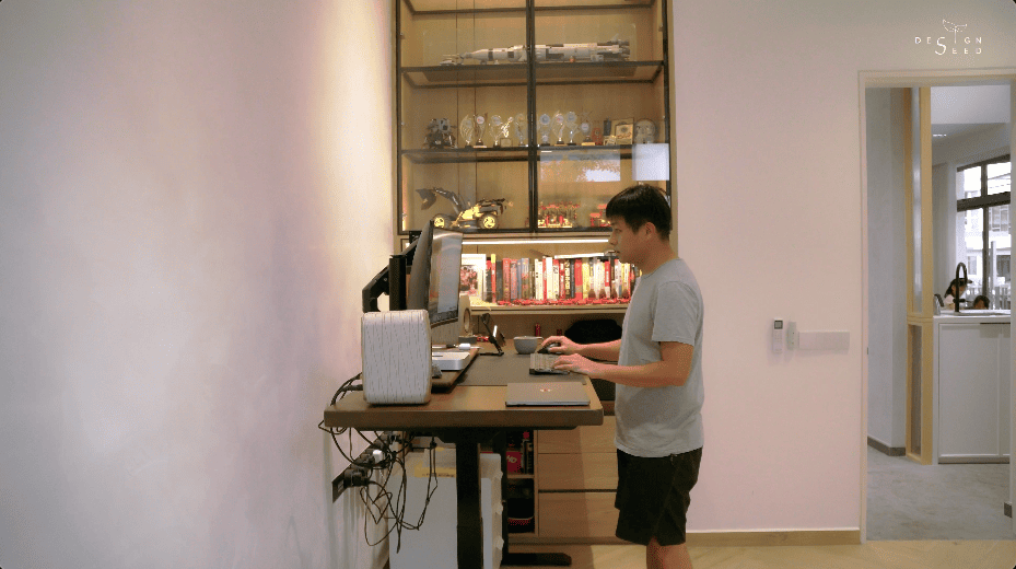 japan japanese japandi minimalist luxury house home family Nu Infinity Design seed Alex Lee interior design architecture house tour bungalow design garden greens greenery living room kitchen open plan open plan living and dining double volume smart home technology contemporary modern family kids friendly development malaysia design wooden wood platform multifunctional furniture bench table dining table entrance first floor study workspace kids