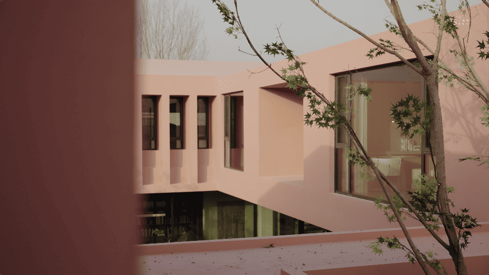 pink house country countryside mansion villa design interior design home family design seed alex lee china carenessland courtyard nature garden greenery WJID design china chinese design holiday retirement luxury modern brutalist red pink terracotta rural outdoors living room bedroom views windows