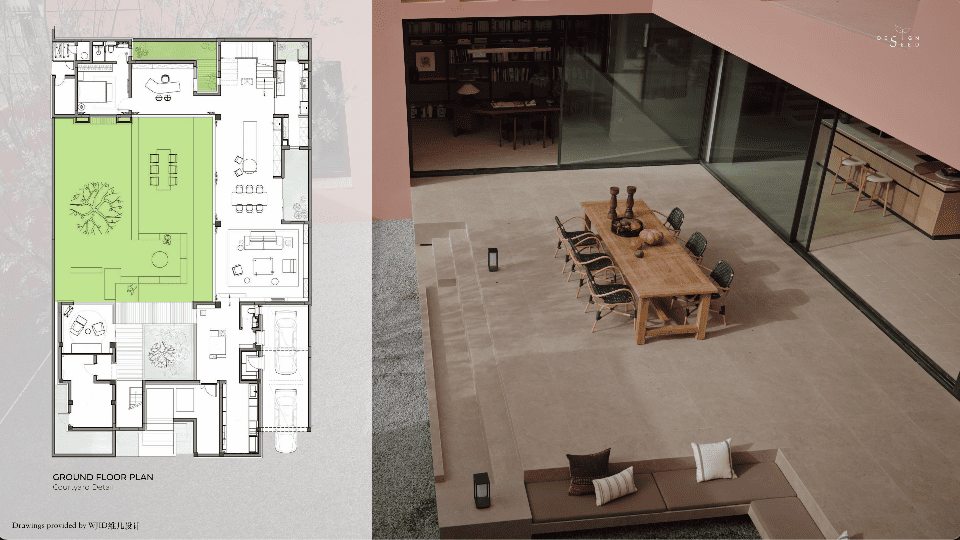 pink house country countryside mansion villa design interior design home family design seed alex lee china carenessland courtyard nature garden greenery WJID design china chinese design holiday retirement luxury modern brutalist red pink terracotta rural outdoors living room bedroom views windows