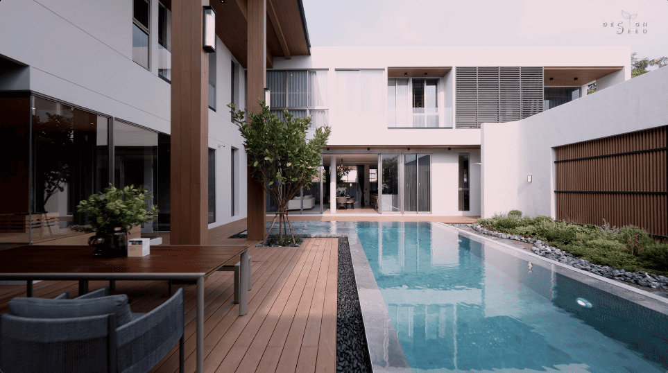 interior design house home chiang mai thailand aurum development holiday villa wellness relax calm serene peace bungalow family vacation view beautiful bedroom kitchen pool swimming tea room japanese courtyard sauna steam room dining cross ventilation design seed alex lee