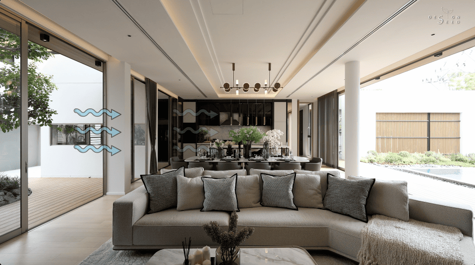 interior design house home chiang mai thailand aurum development holiday villa wellness relax calm serene peace bungalow family vacation view beautiful bedroom kitchen pool swimming tea room japanese courtyard sauna steam room dining cross ventilation design seed alex lee