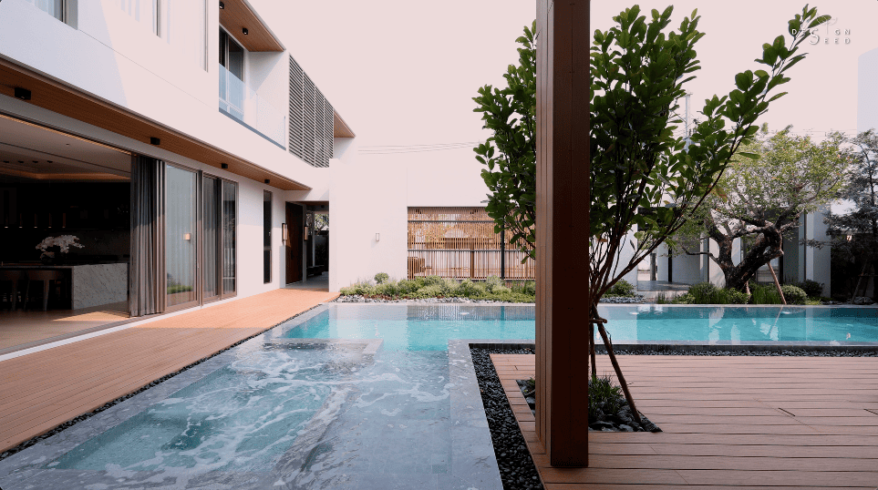 interior design house home chiang mai thailand aurum development holiday villa wellness relax calm serene peace bungalow family vacation view beautiful bedroom kitchen pool swimming tea room japanese courtyard sauna steam room dining cross ventilation design seed alex lee