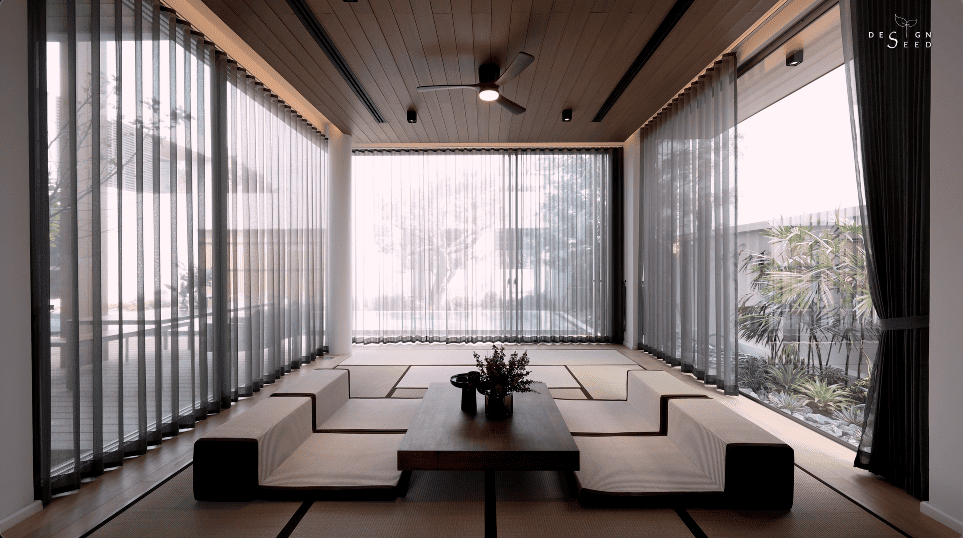 interior design house home chiang mai thailand aurum development holiday villa wellness relax calm serene peace bungalow family vacation view beautiful bedroom kitchen pool swimming tea room japanese courtyard sauna steam room dining cross ventilation design seed alex lee