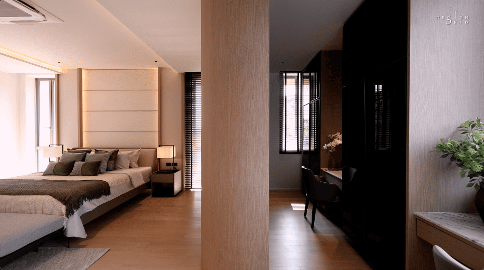 interior design house home chiang mai thailand aurum development holiday villa wellness relax calm serene peace bungalow family vacation view beautiful bedroom kitchen pool swimming tea room japanese courtyard sauna steam room dining cross ventilation design seed alex lee