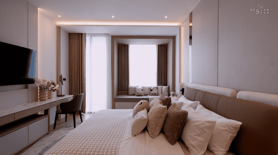 interior design house home chiang mai thailand aurum development holiday villa wellness relax calm serene peace bungalow family vacation view beautiful bedroom kitchen pool swimming tea room japanese courtyard sauna steam room dining cross ventilation design seed alex lee